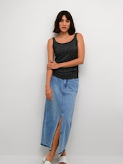 Kaffe Slim Fit Silver Cecilia Glitter Rib Tank Top - Image 3 of 6