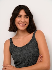 Kaffe Slim Fit Silver Cecilia Glitter Rib Tank Top - Image 4 of 6