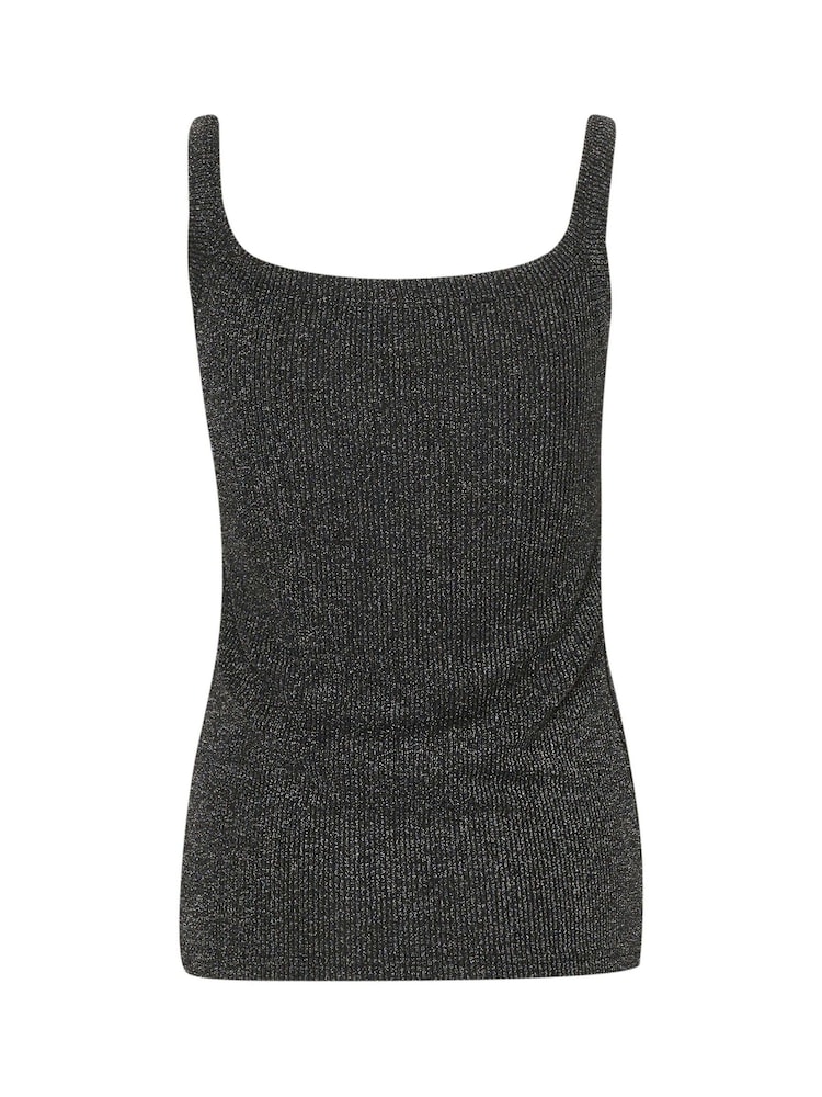 Kaffe Slim Fit Silver Cecilia Glitter Rib Tank Top - Image 6 of 6