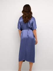 Kaffe Blue Karen Satin V-Neck Short Sleeve Dress - Image 4 of 7