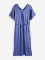 Kaffe Blue Karen Satin V-Neck Short Sleeve Dress - Image 5 of 7