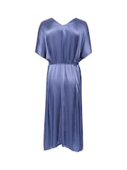 Kaffe Blue Karen Satin V-Neck Short Sleeve Dress - Image 6 of 7