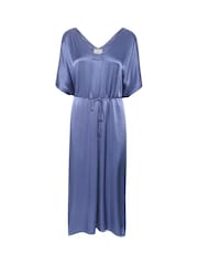 Kaffe Blue Karen Satin V-Neck Short Sleeve Dress - Image 7 of 7