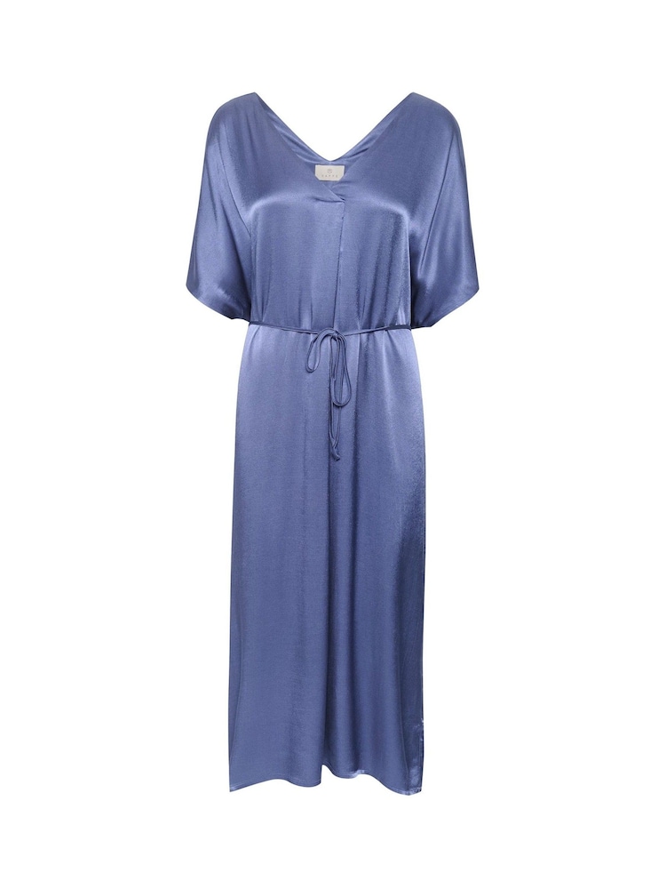 Kaffe Blue Karen Satin V-Neck Short Sleeve Dress - Image 7 of 7