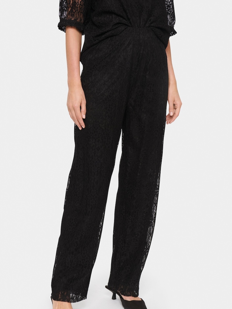Saint Tropez Filipa High-Waisted Lace Black Trousers - Image 1 of 4 Saint Tropez Filipa High-Waisted Lace Black Trousers - Image 1 of 4