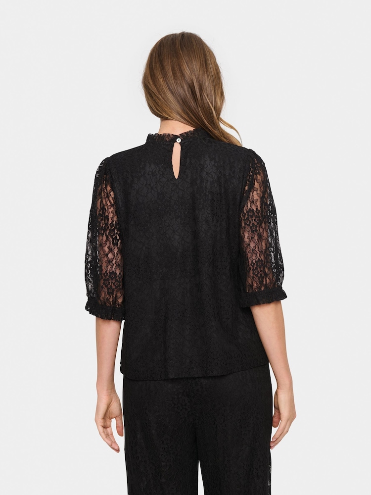 Saint Tropez Filipa Lace High Neck Black Blouse - Image 2 of 3