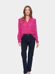 Saint Tropez Pink Fiva Band Collar Chiffon Shirt - Image 4 of 6