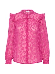 Saint Tropez Pink Fiva Band Collar Chiffon Shirt - Image 5 of 6