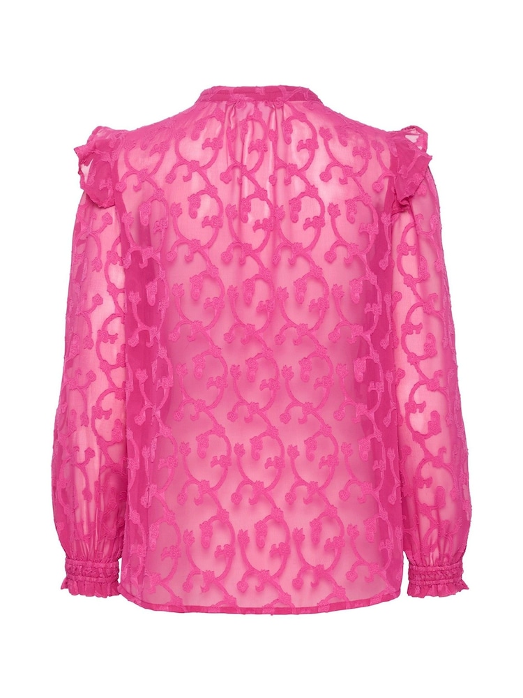 Saint Tropez Pink Fiva Band Collar Chiffon Shirt - Image 6 of 6