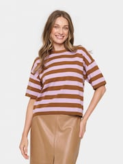 Saint Tropez Fikam Short Sleeve Striped Brown Pullover - Image 1 of 5