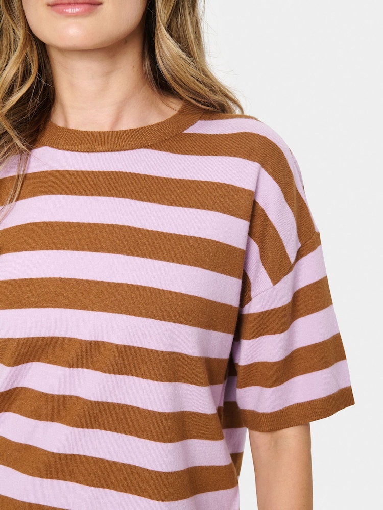 Saint Tropez Fikam Short Sleeve Striped Brown Pullover - Image 2 of 5