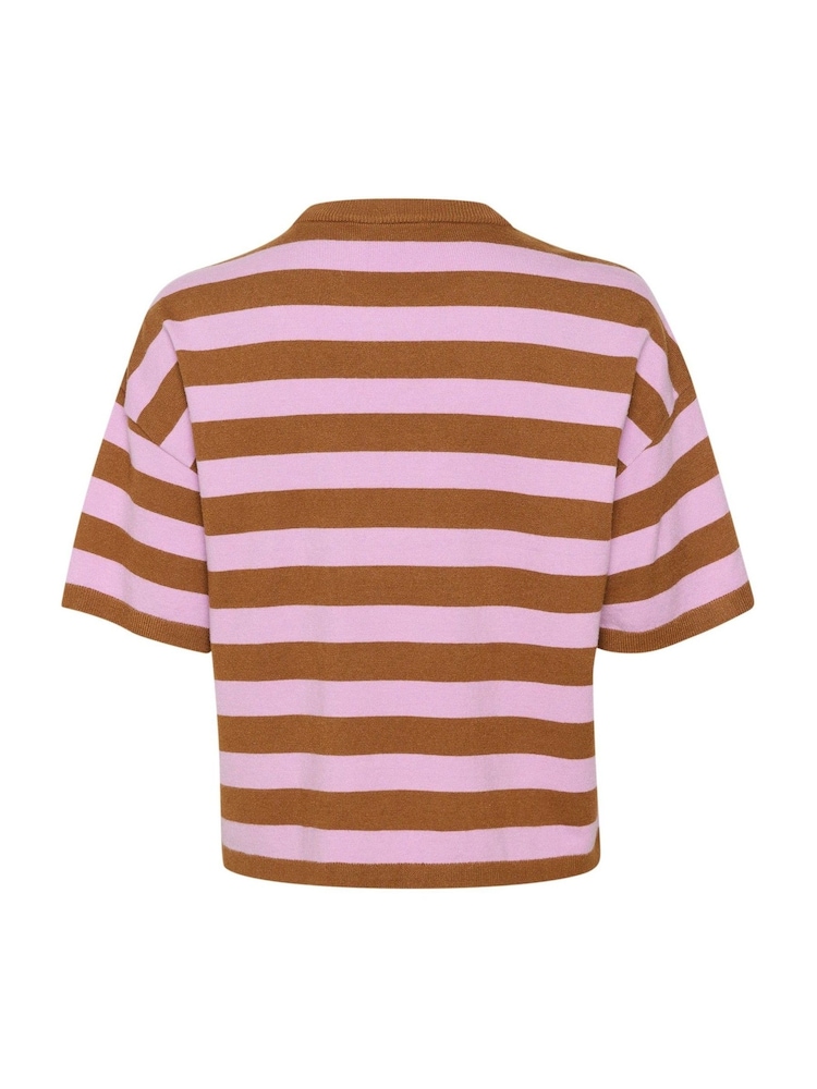 Saint Tropez Fikam Short Sleeve Striped Brown Pullover - Image 5 of 5