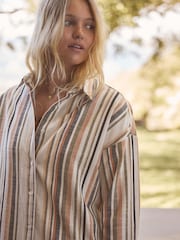 Rayas blancas - Camisa de manga larga con tejido de lino - Imagen 6 de 6