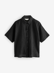 Noir - Chemise coordonnée texturée à manches courtes avec lin - Image 5 of 7