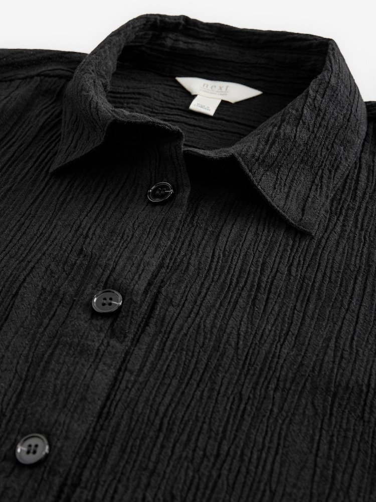 Noir - Chemise coordonnée texturée à manches courtes avec lin - Image 6 of 7