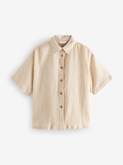 neutre - Chemise coordonnée texturée à manches courtes avec lin - Image 6 of 8