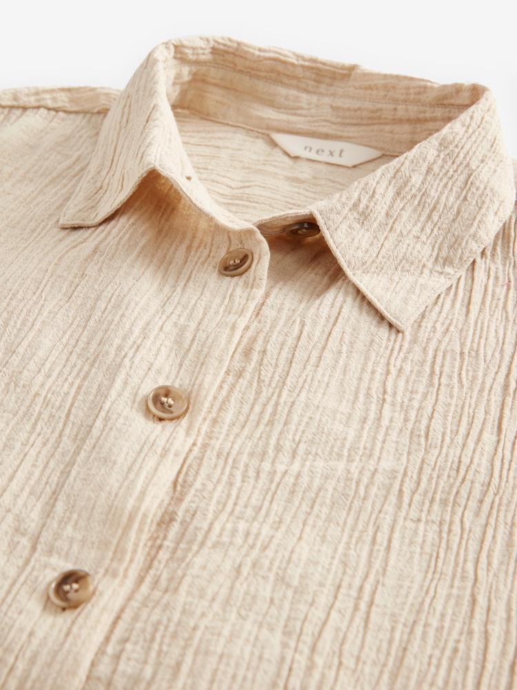 neutre - Chemise coordonnée texturée à manches courtes avec lin - Image 7 of 8