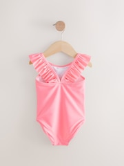 Coral Pink Flower Print Bluey License Frill Shoulder Swimsuit (12mths-7yrs) - Image 6 of 8