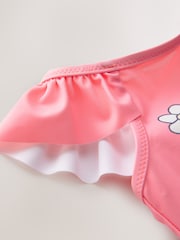 Coral Pink Flower Print Bluey License Frill Shoulder Swimsuit (12mths-7yrs) - Image 8 of 8