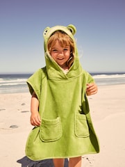 Green Frog Towelling 100% Cotton Poncho (9mths-10yrs) - Image 1 of 8