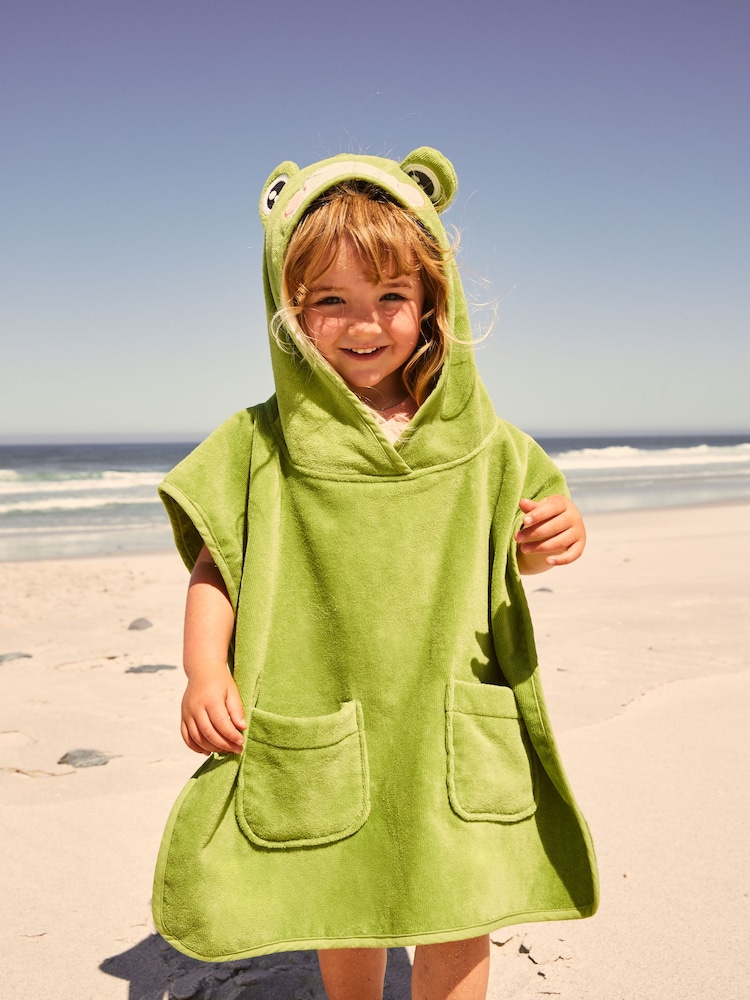 Green Frog Towelling 100% Cotton Poncho (9mths-10yrs) - Image 1 of 8