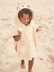 Cream Bear Towelling 100% Cotton Poncho (9mths-10yrs) - Image 1 of 9