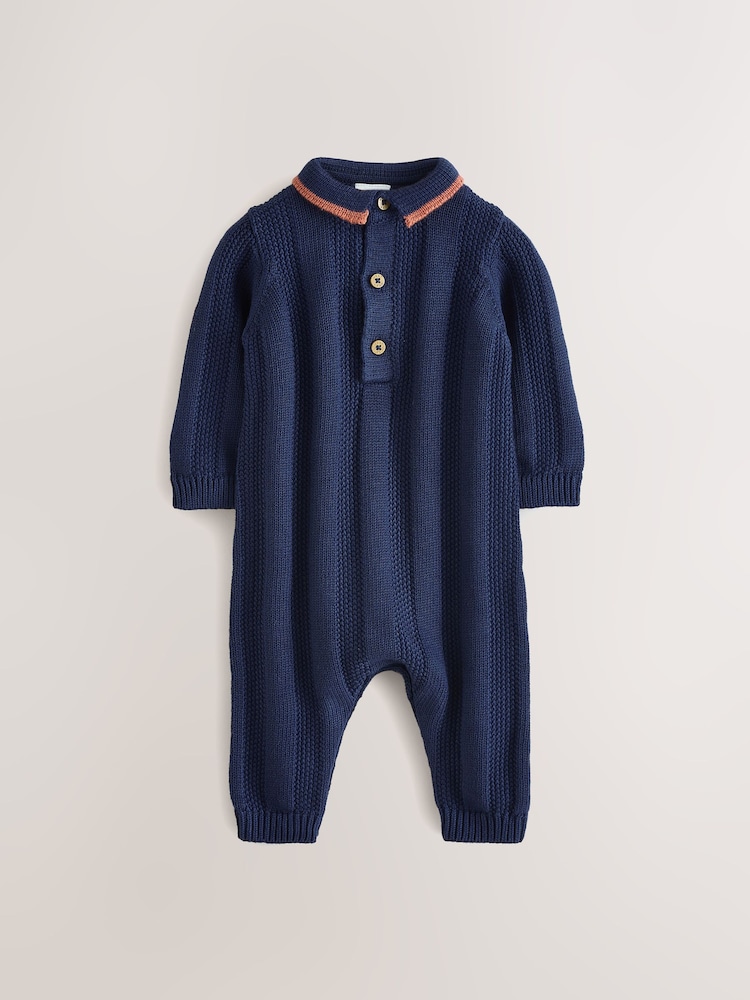 Navy Blue Cable Knit Rompersuit - Image 1 of 1