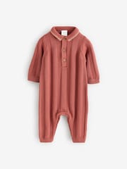 Rust Brown 100% Cotton Cable Knit Rompersuit - Image 1 of 1