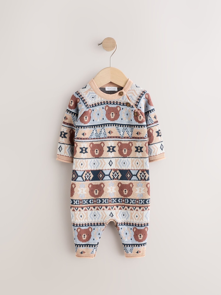 Stone 100% Cotton Cable Knit Rompersuit - Image 1 of 3