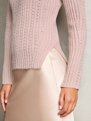 Lipsy Pink Embellished Line Ribbed Roll Neck Knitted Jumper - Image 2 of 4