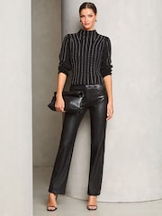 Lipsy Black Embellished Line Ribbed Roll Neck Knitted Jumper - Image 3 of 4