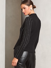 Lipsy Black Embellished Line Ribbed Roll Neck Knitted Jumper - Image 4 of 4