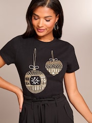 Lipsy Black Bauble Christmas T-Shirt - Image 2 of 4