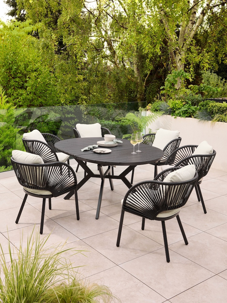 Natural Boucle Genoa Extendable 6 Seater Dining Set - Image 1 of 10