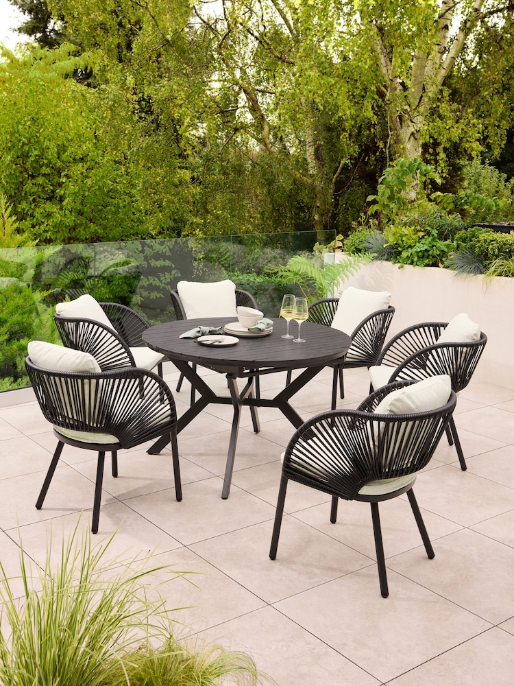 Natural Boucle Genoa Extendable 6 Seater Dining Set - Image 2 of 10