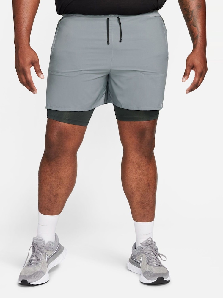 Nike Smoke Grey Dri-Fit Stride 5 Inch 2-in-1 Running Shorts - Image 1 of 11