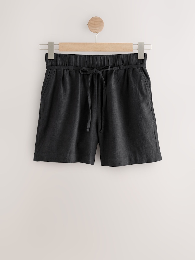 Zwart - Tie Waist Linen Blend Boy Shorts - Image 1 of 3