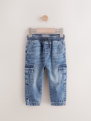 Denim Dark Blue 100% Cotton Pull On Cargo Jeans - Image 1 of 4