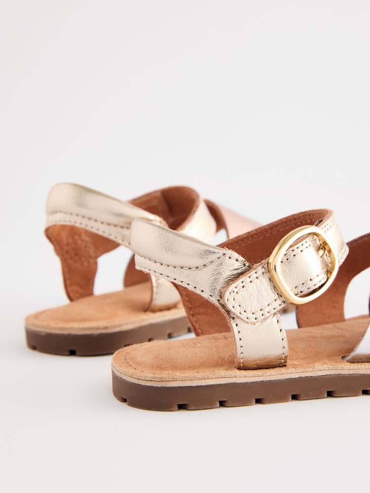 Metallic Leather Buckle Touch Fastening Sandals - Image 4 of 5