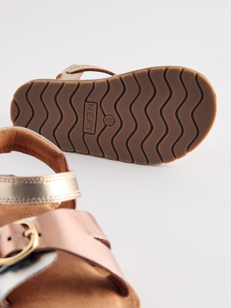 Metallic Leather Buckle Touch Fastening Sandals - Image 5 of 5 Metallic Leather Buckle Touch Fastening Sandals - Image 5 of 5