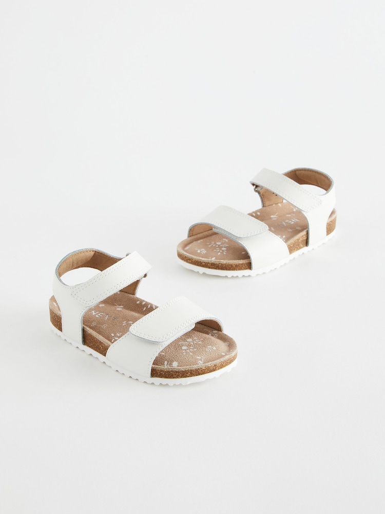 White Leather Wide Fit (G) Touch Fastening Corkbed Sandals - Image 2 of 7