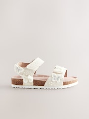 White Glitter Occasion Butterfly Standard Fit (F) Touch Fastening Corkbed Sandals - Image 2 of 5