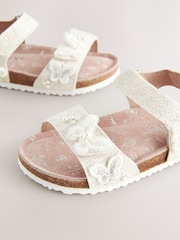White Glitter Occasion Butterfly Standard Fit (F) Touch Fastening Corkbed Sandals - Image 3 of 5