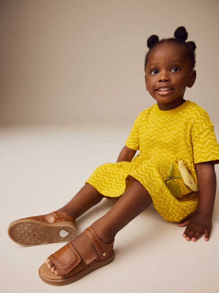 Tan Brown Leather Brogue Touch Fastening Sandals - Image 2 of 8