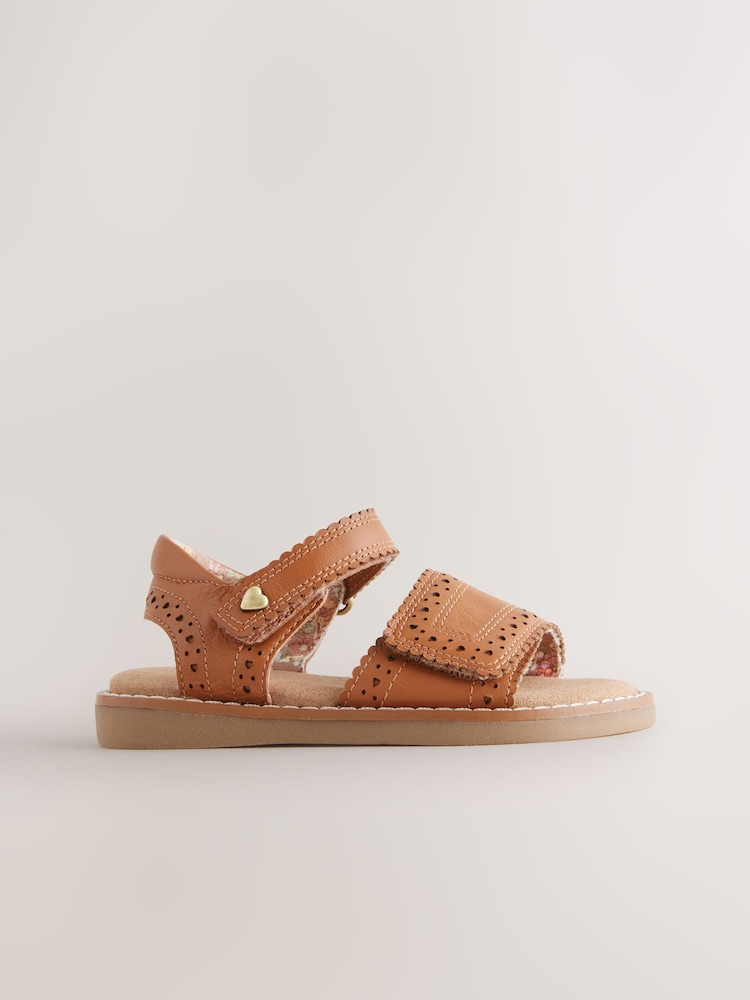 Tan Brown Leather Brogue Touch Fastening Sandals - Image 4 of 8