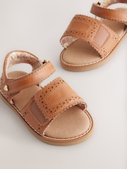 Tan Brown Leather Brogue Touch Fastening Sandals - Image 5 of 8