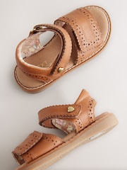 Tan Brown Leather Brogue Touch Fastening Sandals - Image 6 of 8