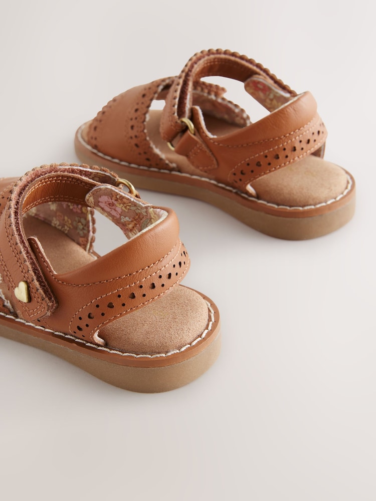 Tan Brown Leather Brogue Touch Fastening Sandals - Image 7 of 8