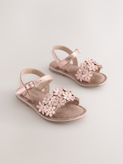 Pink/Tan Leather Flower Sandals - Image 1 of 5