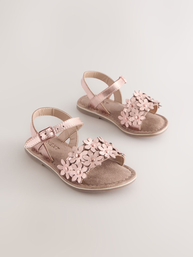 Pink/Tan Leather Flower Sandals - Image 1 of 5
